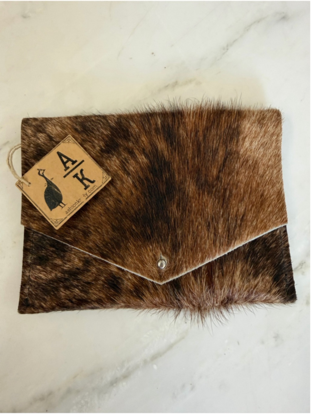 New with Tag Ashton Keely Hair on Hide Handmade Brown Calf Hair Leather Wallet